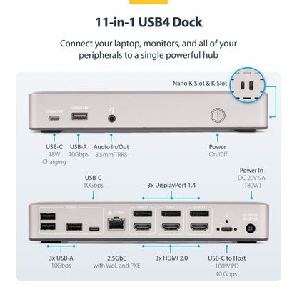 TRIPLE-MONITOR USB4 DOCK - USB-C DOCK 4K 60HZ 100W CHARGING