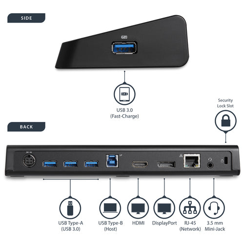 USB 3.0 DOCKING STATION UNIVERSAL DUAL MONITOR HDMI DP