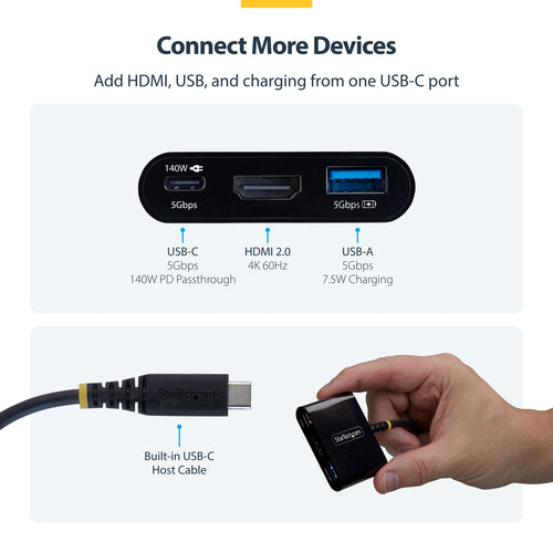 USB-C TO HDMI MULTIPORT HUB - 140W CHARGING 4K 60HZ USB 5GBPS