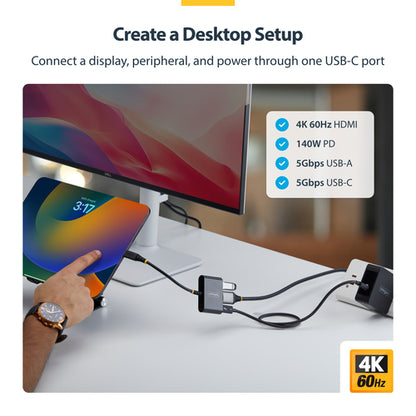 USB-C TO HDMI MULTIPORT HUB - 140W CHARGING 4K 60HZ USB 5GBPS