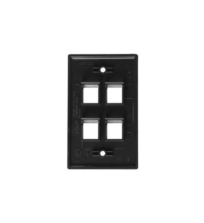FACEPLATE, FLAT, 1-GANG, 4-PORT, BLACK