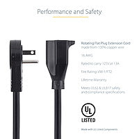 6FT POWER EXTENSION CORD NEMA 5-15P TO 5-15R ROTATING FLAT PLUG (RTPAC1016)