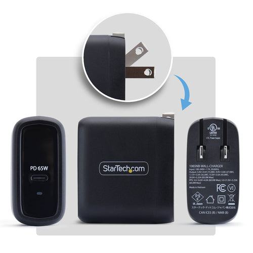 65W USB-C LAPTOP CHARGER GAN WITH POWER ADAPTER BRICK