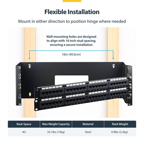 WALL MOUNT PATCH PANEL BRACKET 4U HINGED PANEL MOUNTING BRACKET