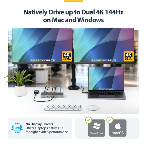 DUAL-MONITOR USB4 DOCK - 2X 4K 144HZ 100W PD DRIVERLESS