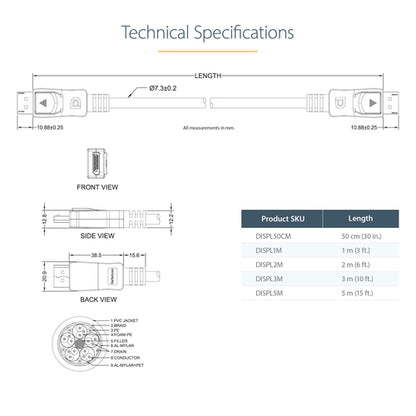 2M CERTIFIED DISPLAYPORT 1.2 CABLE - DP TO DP - 4K X 2K