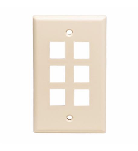 FACEPLATE, FLAT, 1-GANG, 6-PORT, ALMOND