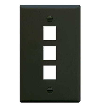 FACEPLATE, FLAT, 1-GANG, 3-PORT, BLACK