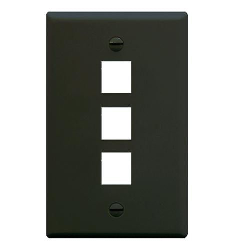 FACEPLATE, FLAT, 1-GANG, 3-PORT, BLACK