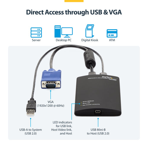CRASH CART ADAPTER KVM CONSOLE LAPTOP USB VGA PORTABLE KVM CONSOLE