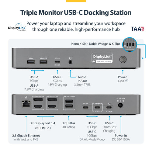 TRIPLE-MONITOR DOCKING STATION 4K 60HZ HDMI/DISPLAYPORT TAA