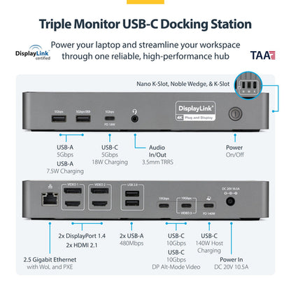 TRIPLE-MONITOR DOCKING STATION 4K 60HZ HDMI/DISPLAYPORT TAA