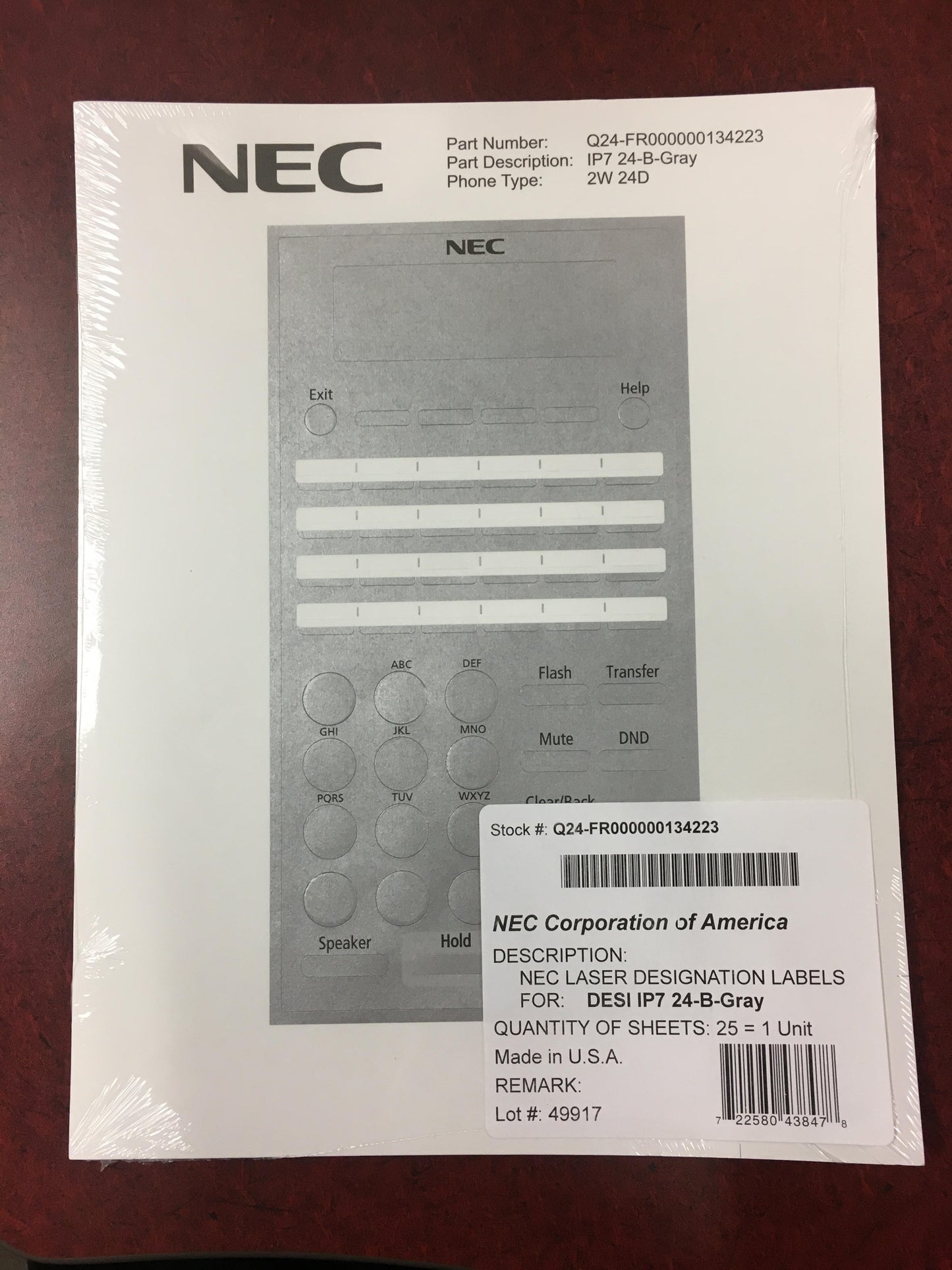 For 24-Button Telephones / Gray (Pkg 25)