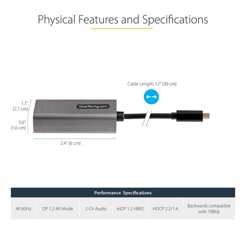 12IN USB C TO MINI DISPLAYPORT ADAPTER DONGLE USB-C TO MDP MONITOR