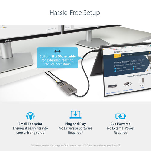 2-PORT USB C MST HUB 4K60HZ DUAL MONITOR ADAPTER WINDOWS