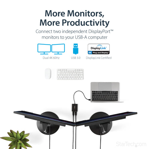 USB TO DUAL DISPLAYPORT ADAPTER DUAL 4K EXTERNAL CONVERTER DONGLE