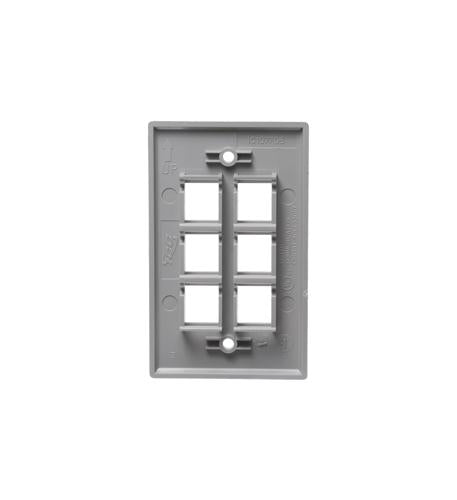 FACEPLATE, FLAT, 1-GANG, 6-PORT, GRAY