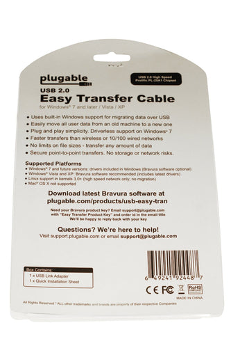 PLUGABLE USB-EASY-TRAN USB 2.0 TRANSFER CABLE