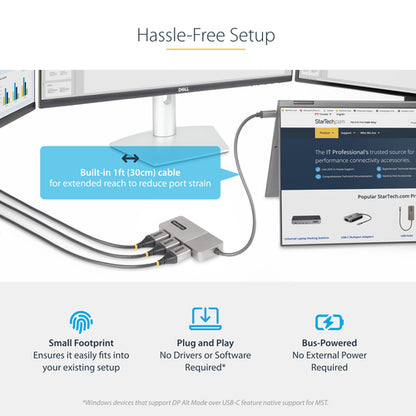 USB-C TO TRIPLE DP MST HUB DISPLAYPORT 1.4 4K 60HZ 1FT CABLE (MST14CD123DP)
