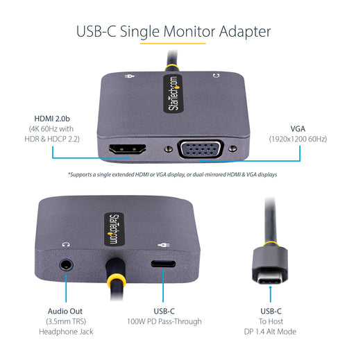 USB C VIDEO ADAPTER CONVERTER W/ HDMI VGA - MULTI DISPLAY DONGLE