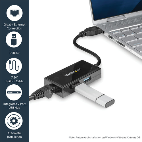 USB 3.0 HUB WITH ETHERNET GIGABIT NETWORK ADAPTER W/ USB