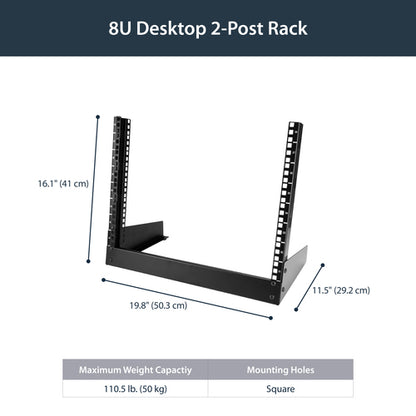 8U OPEN FRAME SERVER RACK 2 POST NETWORK AV EQUIPMENT RACK