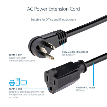 1FT POWER EXTENSION CORD RIGHT ANGLE NEMA 5-15P TO 5-15R FLAT PLUG