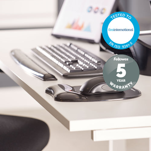 FELLOWES CRYSTALS GEL MOUSEPAD WRIST SUP BLACK 1INX 7.9INX 9.3IN D