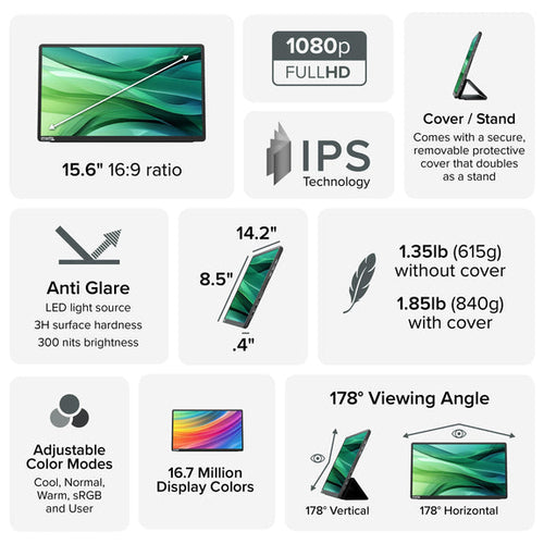 PLUGABLE USB-C PORTABLE DISPLAY 15.6 DISPLAY WITH FOLDING COVER