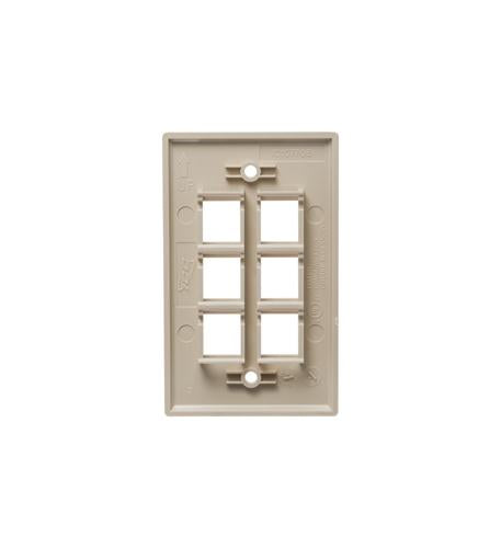 FACEPLATE, FLAT, 1-GANG, 6-PORT, IVORY