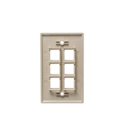 FACEPLATE, FLAT, 1-GANG, 6-PORT, IVORY