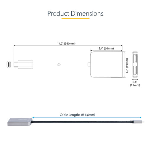 2-PORT USB C MST HUB 4K60HZ DUAL MONITOR ADAPTER WINDOWS