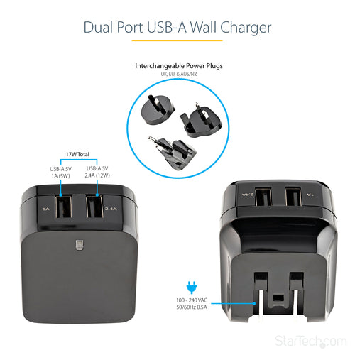 2 PORT USB TRAVEL WALL CHARGER UNIVERSAL TRAVEL DUAL USB ADAPTER