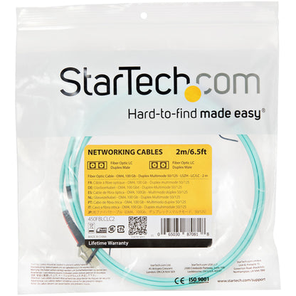 2M OM4 FIBER OPTIC CABLE LC/LC FIBER MULTIMODE PATCH CABLE - AQUA (450FBLCLC2)