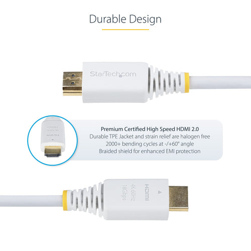 PREMIUM CERTIFIED HDMI CABLE 10FT WHITE HDMI CORD/4K 60HZ/HDR10