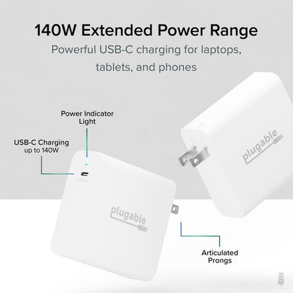 PLUGABLE USBC 140W WALL CHARGER USBC PD 3.1 GAN POWER ADAPTER 140W