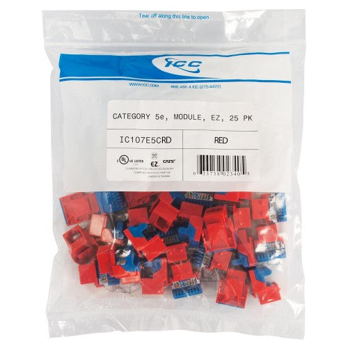 IC107E5CRD - 25PK Cat5 Jack - Red EZ