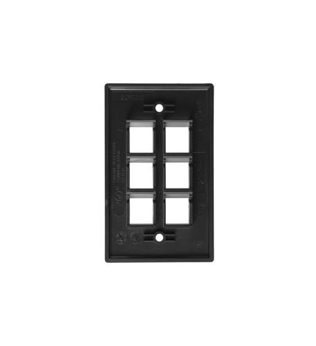 FACEPLATE, FLAT, 1-GANG, 6-PORT, BLACK