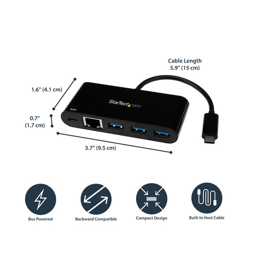USB C GIGABIT ETHERNET ADAPTER 3-PORT USB HUB WITH POWER DELIVERY