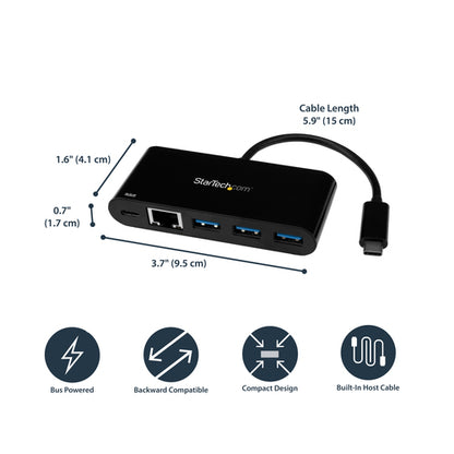 USB C GIGABIT ETHERNET ADAPTER 3-PORT USB HUB WITH POWER DELIVERY