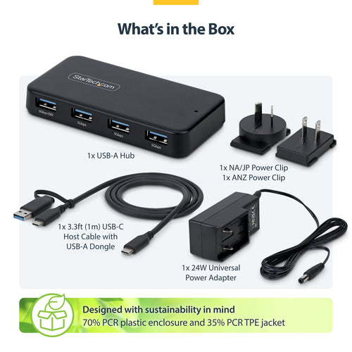 4-PORT USB-A HUB 5GBPS USB-C AND USB-A HOST CABLE