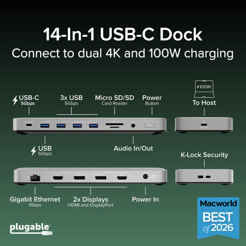 PLUGABLE USBC DUAL 4K DOCK 100W USB-C DUAL 4K DOCKING STATION 100W