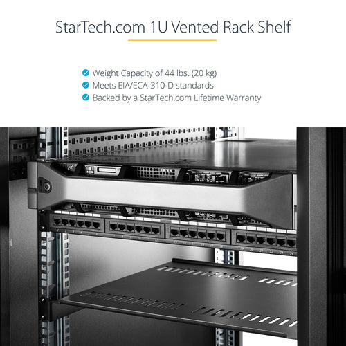 2-PACK 1U SERVER RACK SHELF - VENTED RACKMOUNT TRAY 44LB/10IN