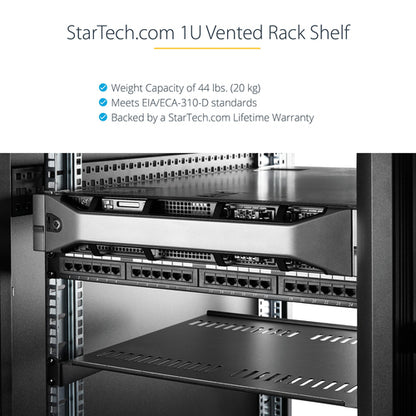 2-PACK 1U SERVER RACK SHELF - VENTED RACKMOUNT TRAY 44LB/10IN