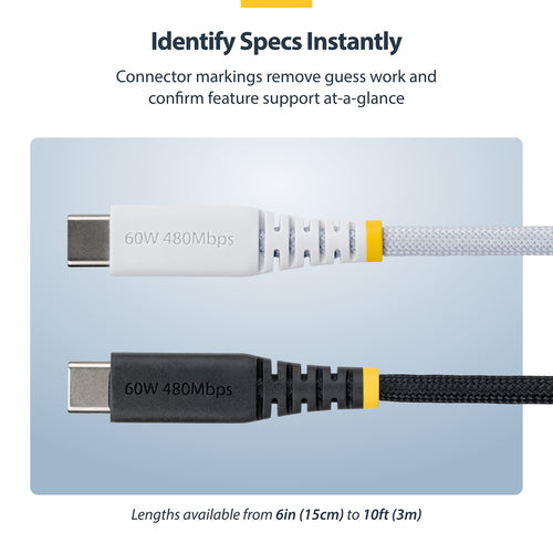 6FT WHITE USB-C CHARGING CABLE 60W PD/RUGGED USB 2.0 CHARGER CORD