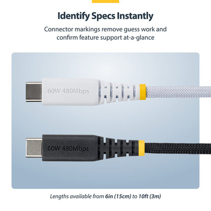 6FT WHITE USB-C CHARGING CABLE 60W PD/RUGGED USB 2.0 CHARGER CORD
