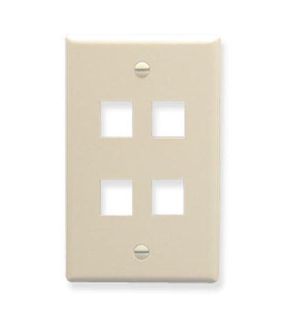 FACEPLATE, FLAT, 1-GANG, 4-PORT, ALMOND