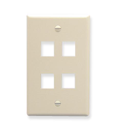 FACEPLATE, FLAT, 1-GANG, 4-PORT, ALMOND
