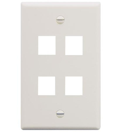 FACEPLATE, FLAT, 1-GANG, 4-PORT, WHITE