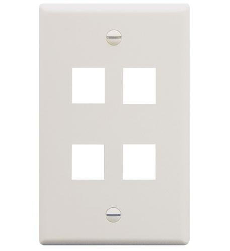 FACEPLATE, FLAT, 1-GANG, 4-PORT, WHITE